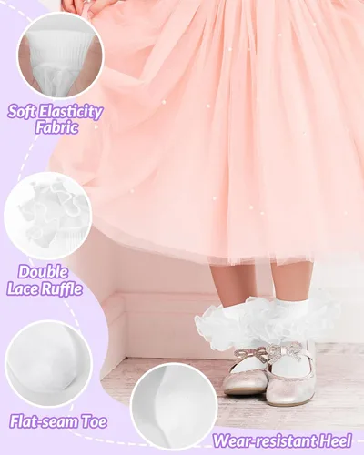 Vista 2 de Witwot Calcetines para niña pequeña con volantes grandes de encaje con volantes