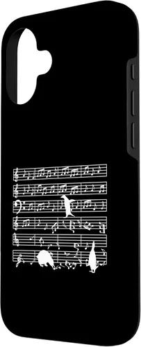 Vista 2 de iPhone 16 Notas musicales con pingüino en partitura musical - Estuche para profesor de música