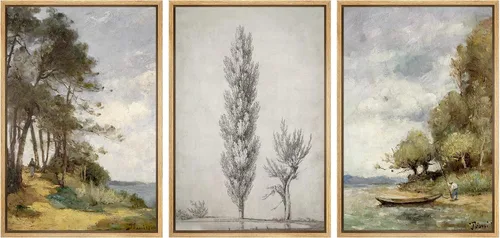 Vista 115 de Ashbrook Set de Arte de Pared en Lienzo Enmarcado, Naturaleza, Horizonte de Playa Nebulosa, Ilustraciones de Área Silvestre, Bellas Artes, Paisaje
