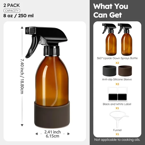 Vista 5 de Tecohouse Botellas de spray de vidrio ámbar de 360° 8 oz con funda