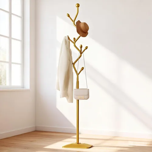 Vista 10 de Perchero en forma de árbol ZHBHYZ, árbol de abrigos de metal con 8 ganchos y base de hierro fundido resistente, perchero de pie de alta resistencia