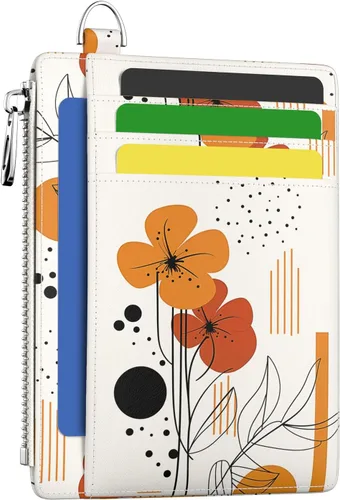Vista 54 de Hancynir Cartera delgada para mujer con soporte para tarjetas de crédito RFID, pequeña mini funda para tarjetas con bolsillo frontal de PU, cartera