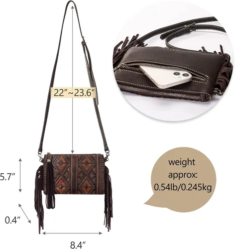 Vista 6 de Montana West Cowhair - Bolso cruzado de piel para teléfono celular, cartera para mujer, vaquera occidental, pequeño bolso cruzado