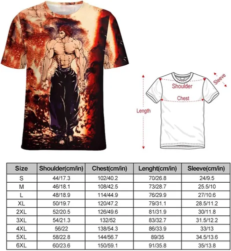 Vista 3 de Camiseta deportiva de manga corta unisex para hombre, diseño de anime Baki The Grappler, Baki Hanma Yujiro, talla 4XL