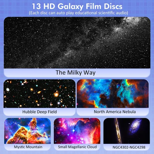 Vista 2 de Proyector de planetario para dormitorio, proyector de luz de galaxia de estrellas con nebulosa vía láctea, luz nocturna LED para techo con Negro