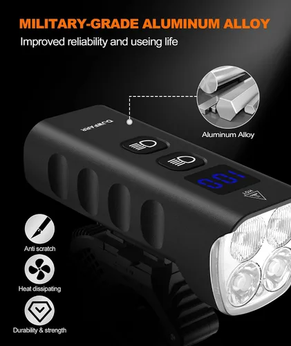 Vista 7 de Front Bike Light or Front Headlight & Back Taillight Set, 2000 Lumens Super Bright Road Mountain Ebike Lights, Rechargeable & 6400mAh Ultra-Long