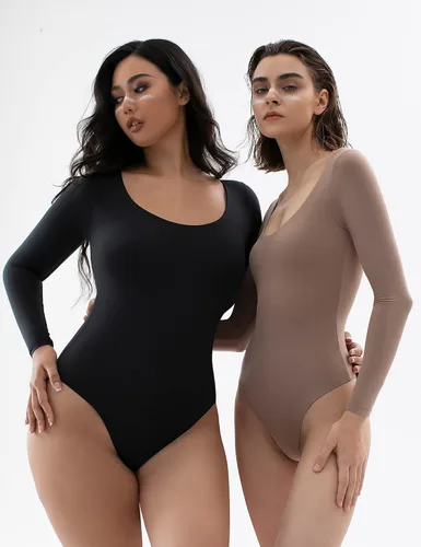 Vista 6 de PUMIEY Body de manga larga con cuello redondo para mujer, sexy, colección Smoke Cloud
