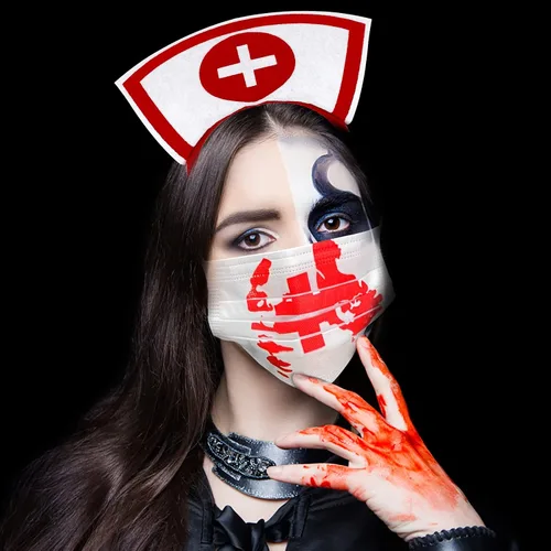 Vista 7 de Seiddons 6 piezas de accesorios de enfermera de Halloween, diadema de enfermera, sombrero de enfermera, conjunto de cosplay con estetoscopio