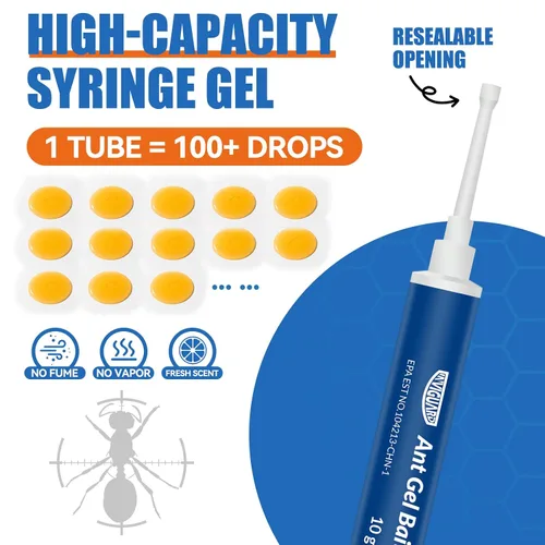 Vista 2 de Cebo de gel para hormigas, 3 tubos x 0.35 oz, uso en interiores y exteriores, gel asesino para el control de la mayoría de las principales especies