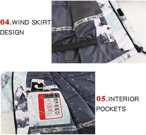Vista 5 de YEEFINE Traje de esquí para hombre, chaqueta de esquí y pantalones, impermeable, traje de nieve para exteriores, cálido invierno, chaquetas