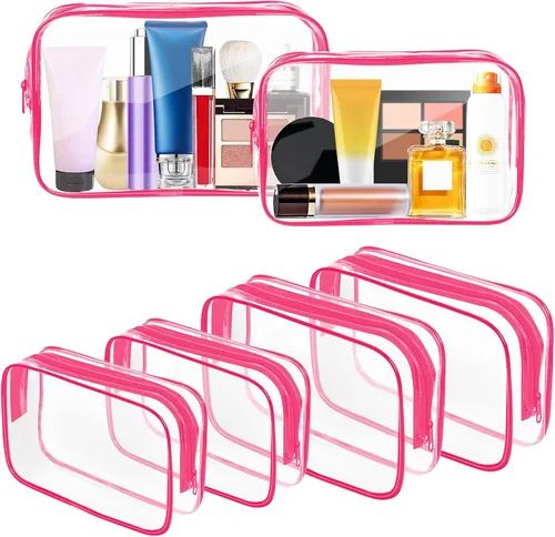 Vista 10 de Bolsa de maquillaje transparente AURUZA, bolsas de aseo portátiles para viajes con cremallera, bolsas organizadoras transparentes aprobadas por