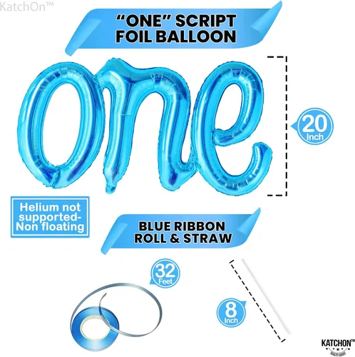 Vista 4 de KatchOn Globo azul para el primer cumpleaños de 20 pulgadas Decoración con el número 1, globo azul para decoraciones de primer cumpleaños