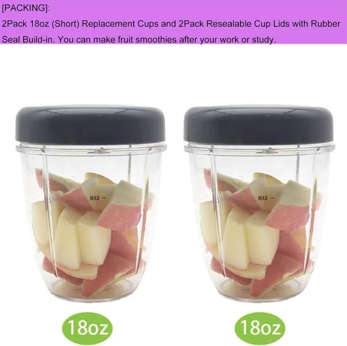 Vista 2 de Vasos de repuesto para licuadora y tapas planas, piezas de repuesto compatibles con Nutribullet Cups Blender de 600 W/900 W, vaso de 18 onzas, tapas