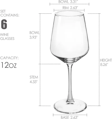 Vista 2 de Juego de 6 copas de vino, 12 onzas, duraderas, para bodas, fiestas, lavavajillas