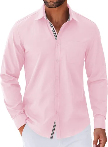 Vista 14 de COOFANDY Camisa para hombre de manga larga casual con botones, camisas sin doblar para hombre de ajuste regular