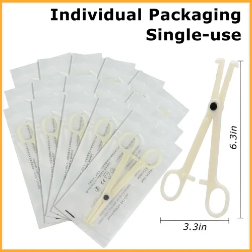Vista 3 de 16 pinzas de plástico desechables, 4 tipos de abrazaderas de tabique, kit para piercing de oreja, nariz, pezón, lengua, para todos los piercings