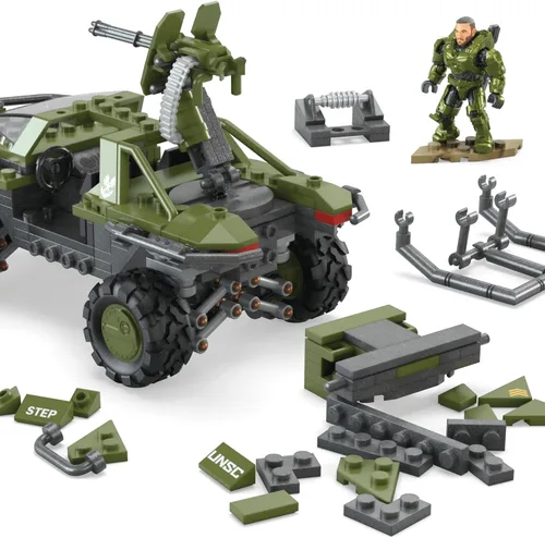 Vista 6 de MEGA Halo the Series - Juego de juguetes de construcción de vehículos, FLEETCOM Warthog ATV con 469 piezas, 5 micro figuras de acción, articulación