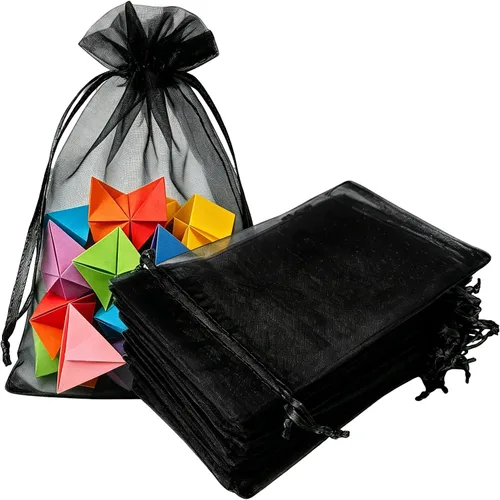 Vista 33 de Paquetes de 50 bolsas de regalo de organza de 4 x 6 pulgadas con cordón negro transparente, decoraciones de embalaje de tela transparente