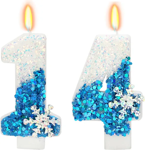 Vista 34 de Velas de cumpleaños con temática de nieve, suministros de fiesta de cumpleaños de invierno, decoración de pastel número 0 de 2.76 pulgadas (número 0)