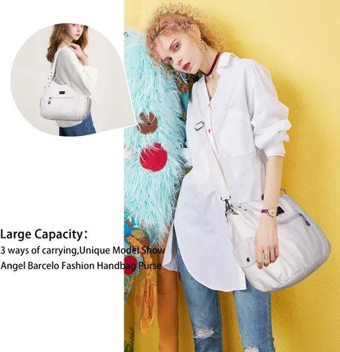Vista 153 de Angel Barcelo - Bolsa de hombro amplia para mujer, diseño Hobo, cuero lavado