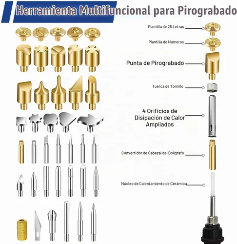 Vista 4 de Kit de Combustión de Madera, 163 Piezas de Herramienta de Quemador de Madera con Letras y Números, Pluma de Pirografía con Control de Temperatura