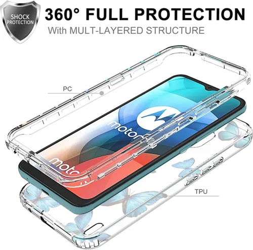 Vista 3 de Funda para Moto E7, Motorola E7 XT2095-1 con protector de pantalla de vidrio templado, bonito patrón de mariposa transparente para Motorola Moto E7