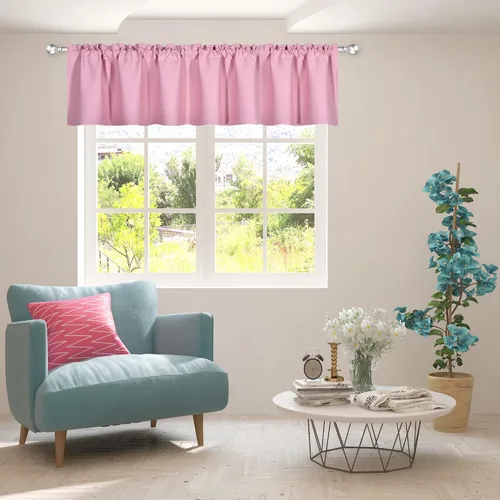 Vista 50 de DECOVSUN Cenefa morada para ventanas de 60 x 18 pulgadas, aislamiento térmico sólido, bolsillo para cortinero, cenefa corta para cocina, cenefa