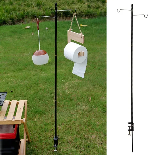 Vista 8 de Soporte para linterna de campamento, aleación de aluminio, colgador de lámpara plegable con bolsa de almacenamiento, poste de lámpara plegable