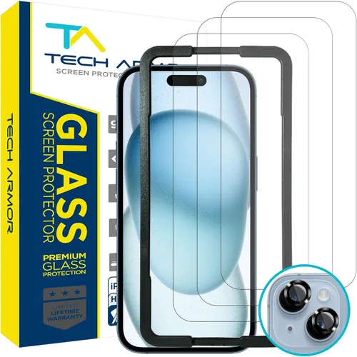 Vista 8 de Tech Armor Protector de pantalla de vidrio balístico diseñado para Apple iPhone 12 Pro Max de 6.7 pulgadas, paquete de 3 unidades de vidrio templado