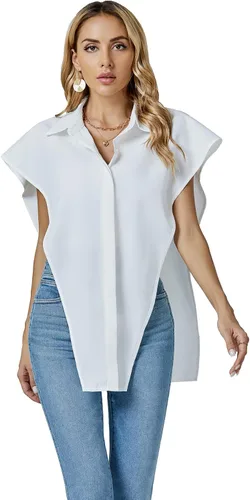 Vista 5 de Umenlele Blusa de gran tamaño con cuello y botones para mujer