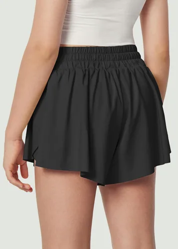 Vista 2 de Ewedoos Pantalones cortos holgados 2 en 1 para niñas, pantalones cortos atléticos de mariposa, talla 10-12, lindos pantalones cortos de moda