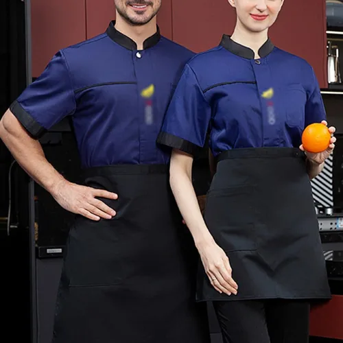 Vista 4 de Abrigo de chef con botones para hombre, manga cortalarga, chaqueta de chef unisex ligera