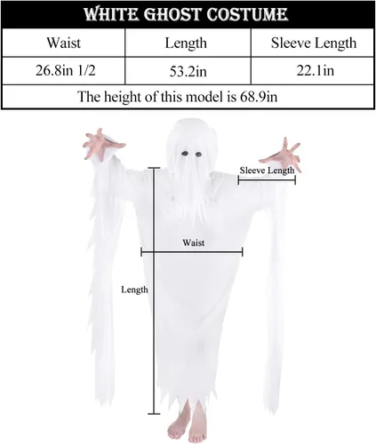Vista 6 de Suppromo Disfraz de fantasma para adultos, mujeres y hombres, disfraz de fantasma blanco con capucha para Halloween, fiesta de cosplay, talla única