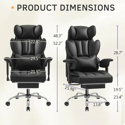 Vista 3 de Furmax Silla de oficina grande y alta, silla de juegos de respaldo alto con reposapiés para personas pesadas, silla de oficina ergonómica cómoda