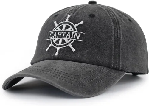 Vista 2 de Gorra de capitán para hombres y mujeres, bordada, ajustable, de algodón lavado, para exteriores, barco, béisbol