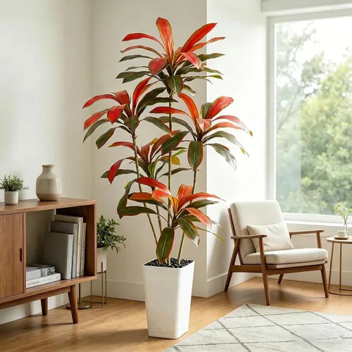 Vista 6 de Árbol de Dracaena artificial de 5 pies, plantas falsas altas para Maceta alta blanca