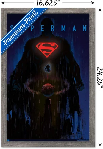 Vista 3 de DC Comics: Dark Artistic - Póster de pared de Superman, 22.4 pulgadas de largo x 14.7 pulgadas de ancho, versión enmarcada de madera de granero