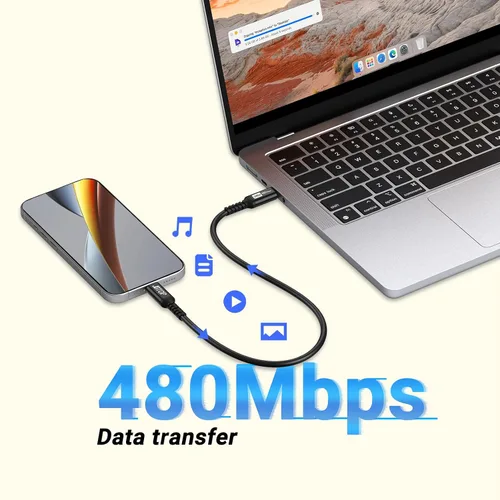 Vista 4 de Cable USB C a C corto (1 pie, 2 paquetes) Cable USB C de carga rápida