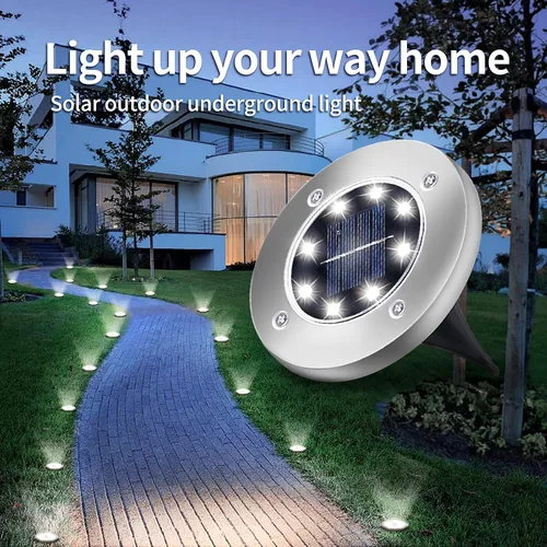 Vista 2 de Aogist - Luces solares de suelo, 8 luces solares LED para exteriores, luces de disco, luces de jardín, luces impermeables para patio, exteriores