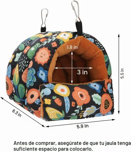 Vista 4 de Wontee Casa Nido de Pájaros Refugio Cálido de Invierno Cabaña Acogedora Cama para Pájaros Hamaca Colgante para Loros Periquitos Australianos Negro