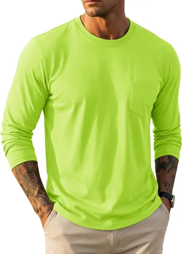 Vista 14 de MAGCOMSEN Camisa de manga larga para hombre con bolsillo, de algodón, cuello redondo, casual, ligera