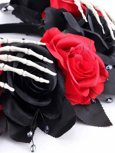 Vista 5 de Woeoe Diadema de Halloween FLower para el Día de los Muertos, diseño floral, araña, murciélago, fiesta, tocado para mujeres y niñas