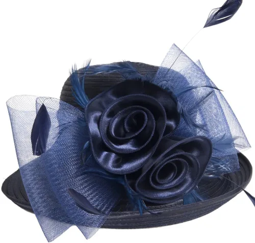 Vista 7 de VECRY Sombrero elegante para mujer, fiesta de té, iglesia, bautizo, boda, derby Albaricoque
