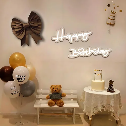 Vista 3 de Letrero de neón de feliz cumpleaños para decoración de fiesta de cumpleaños, letreros LED iluminados para telón de fondo, letrero de cumpleaños