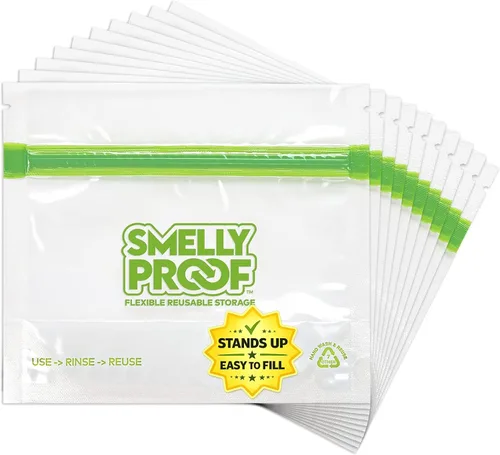 Vista 13 de Smelly Proof 50 bolsas reutilizables de almacenamiento de alimentos expandibles de pie y relleno, fabricadas en Estados Unidos, sin PEVA ni BPA