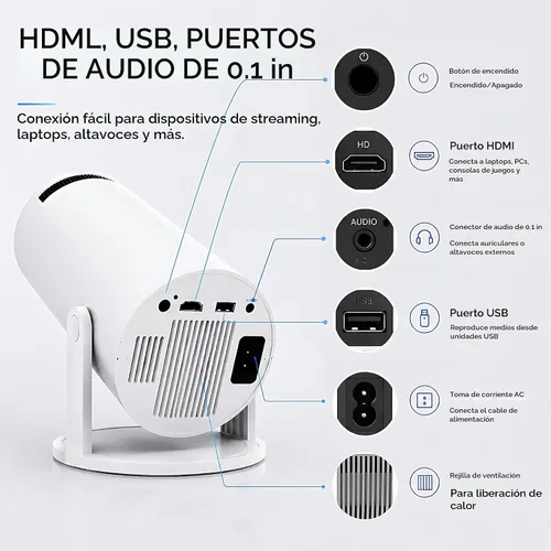 Vista 5 de Mini proyector HY300 Pro, proyector portátil Android 13 con WiFi y Bluetooth, compatible con video 4K, Keystone automático, rotación de 180°