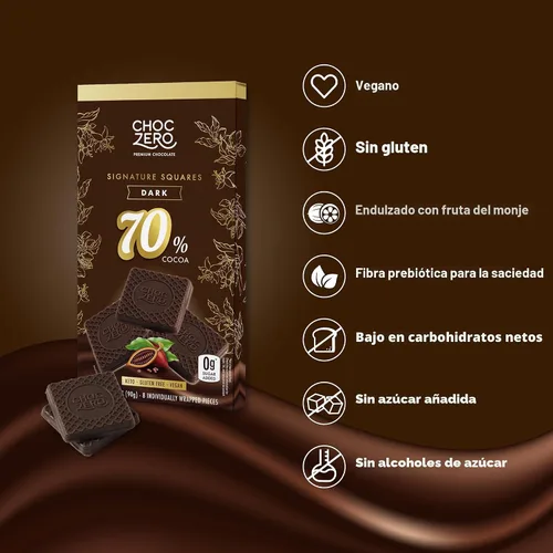Vista 4 de ChocZero™ Chocolate sin azúcar, sin azúcares alcohólicos y sin endulzantes artificiales, todo natural, bajo en carbohidratos – 6 bolsas 70%