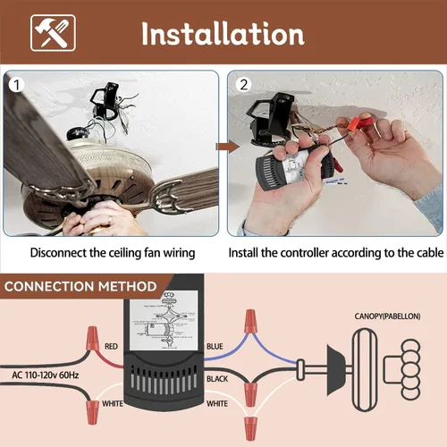 Vista 6 de Kit de control remoto universal para ventilador de techo, repuesto para Harbor Breeze, Hunter, Hampton Bay, Litex, 3 velocidades, control de luz