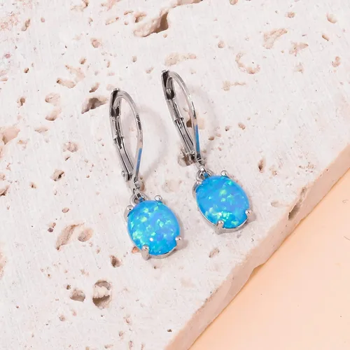 Vista 5 de CiNily Aretes colgantes de ópalo de corte ovalado para mujer, chapados en oro de 14 quilates, ópalo de fuego, chapado en rodio, aretes de gota
