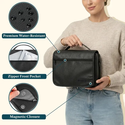 Vista 4 de PAVILIA Neceser colgante para mujeres y hombres, organizador de cosméticos plegable, bolsa de viaje, bolsa de maquillaje resistente al agua